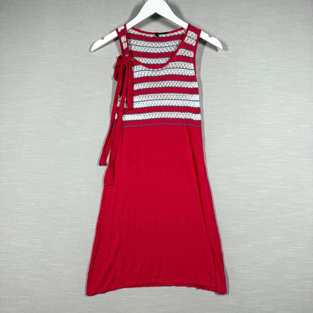Stile Benetton Dress Womens Small Hot Pink‎ Lace Bow Casual Striped Soft